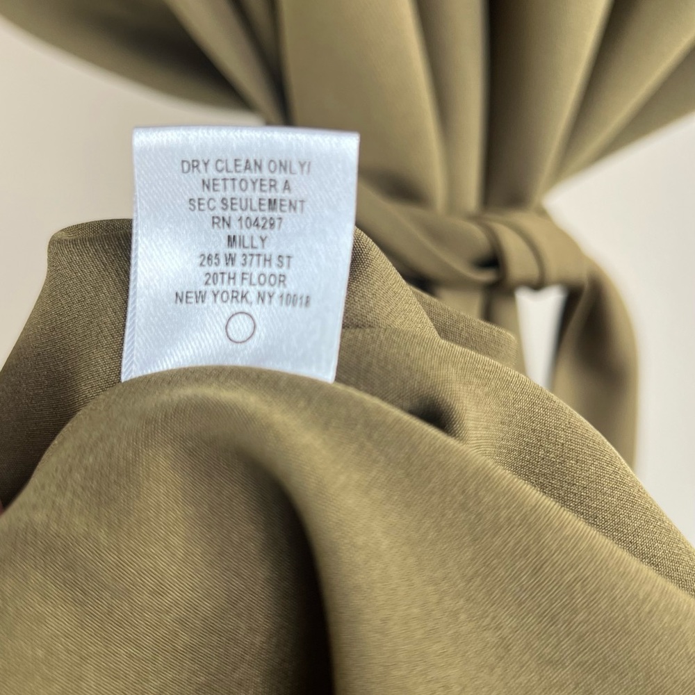 Milly Olive Green Batwing Cocoon Tie Waist Kimono Cocktail Dress Size Medium - Picture 6 of 11
